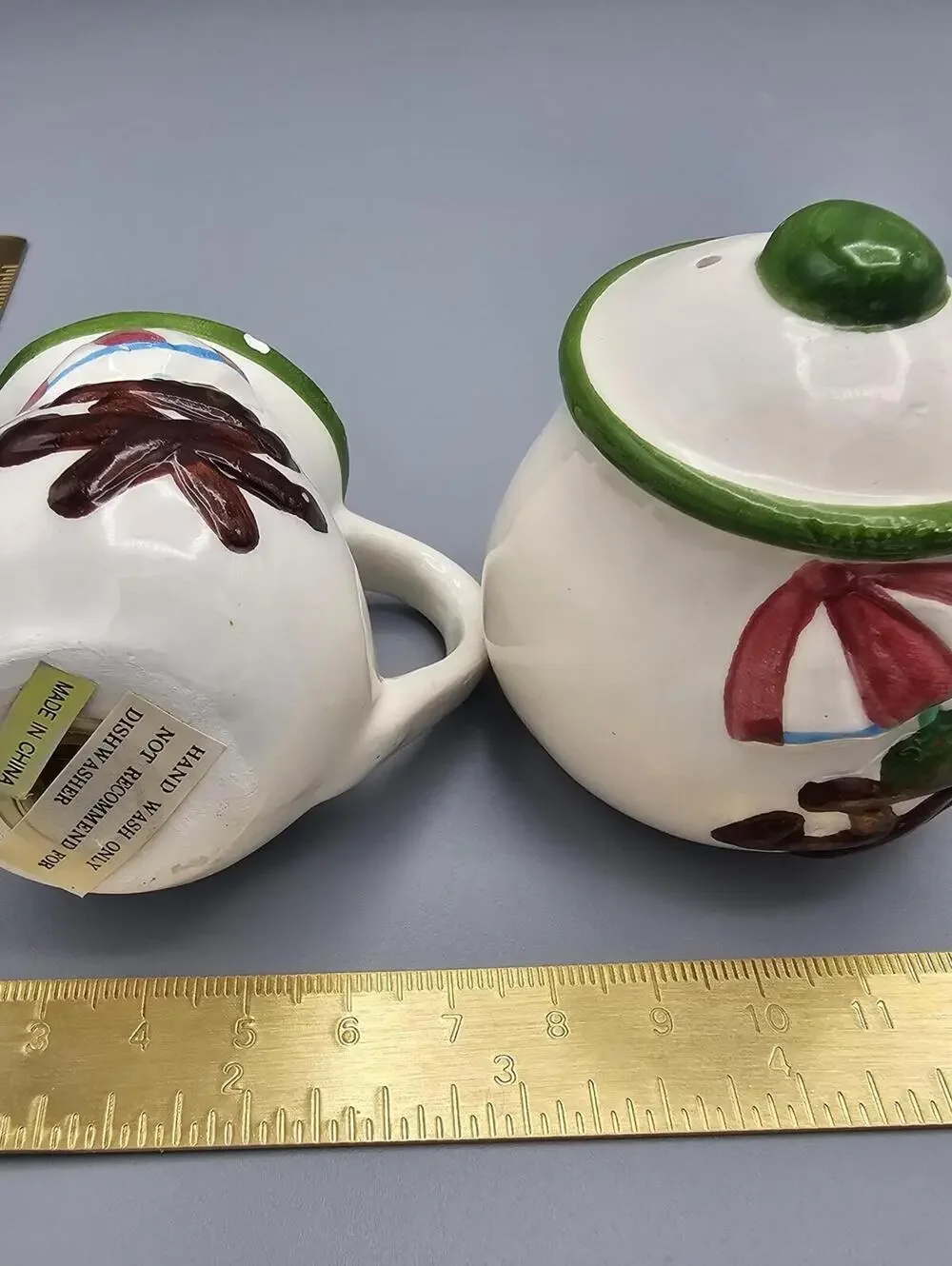 Ceramic Salt and Pepper Shaker Set with Lids, White with Green Trim and Floral